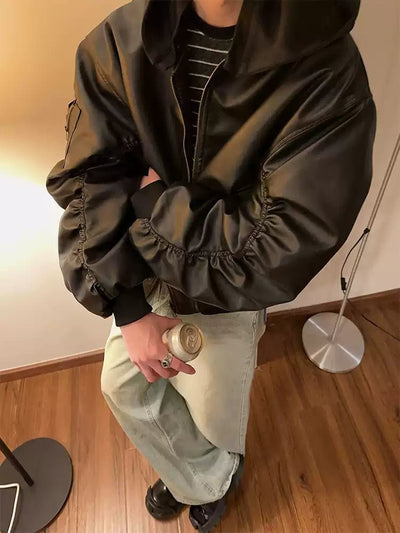 Hoodie leather jacket OR3861 - ORUN