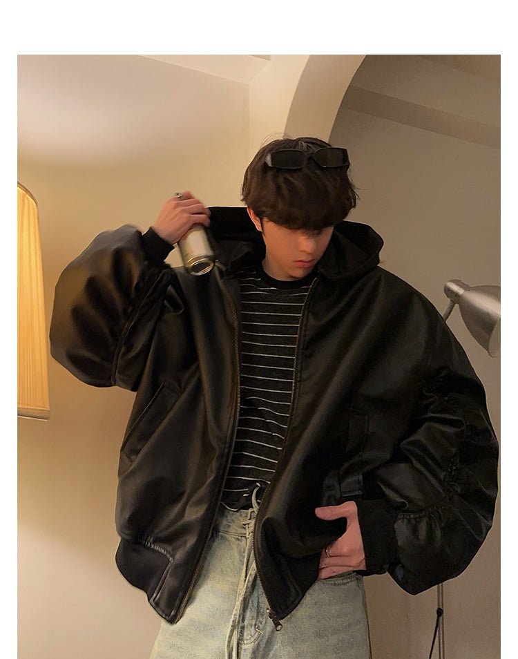 Hoodie leather jacket OR3861 - ORUN