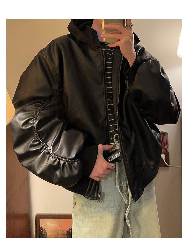 Hoodie leather jacket OR3861 - ORUN