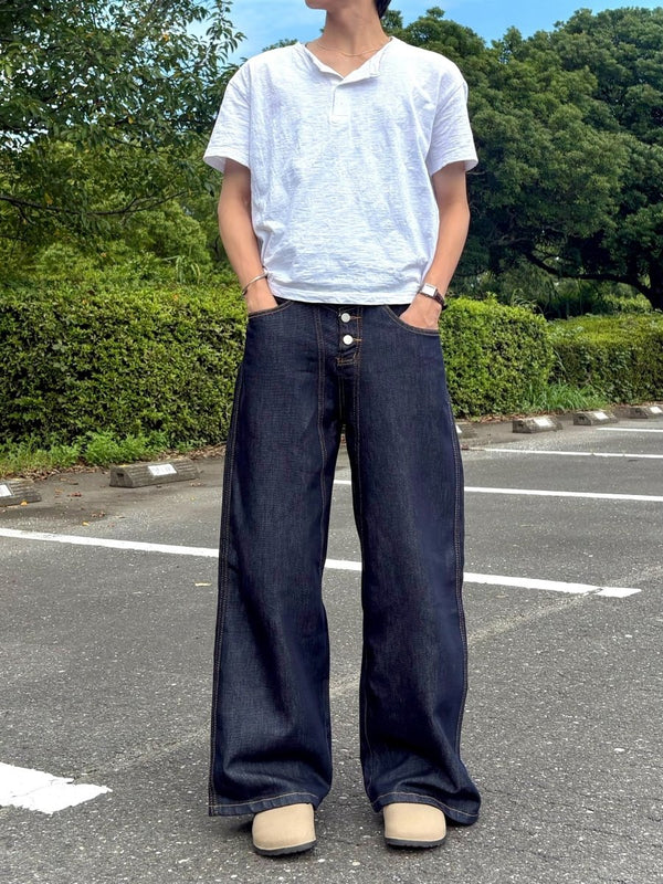 インディゴボタンフライワイドデニムパンツ KT-002