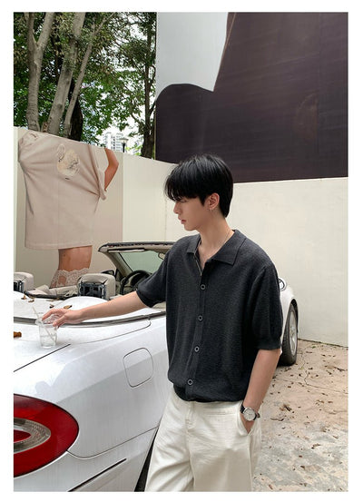 Lapel knit short sleeve T-shirt OR4468 - 韓国メンズファッション通販 - ORUN - 