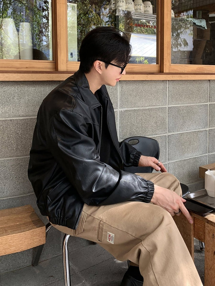Lapel Leather Jacket OR4630 – 韓国メンズファッション通販 - ORUN -