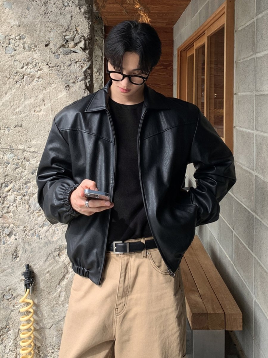 Lapel Leather Jacket OR4630 – 韓国メンズファッション通販 - ORUN -