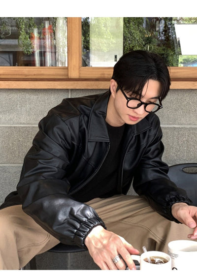 Lapel Leather Jacket OR4630 - 韓国メンズファッション通販 - ORUN - 