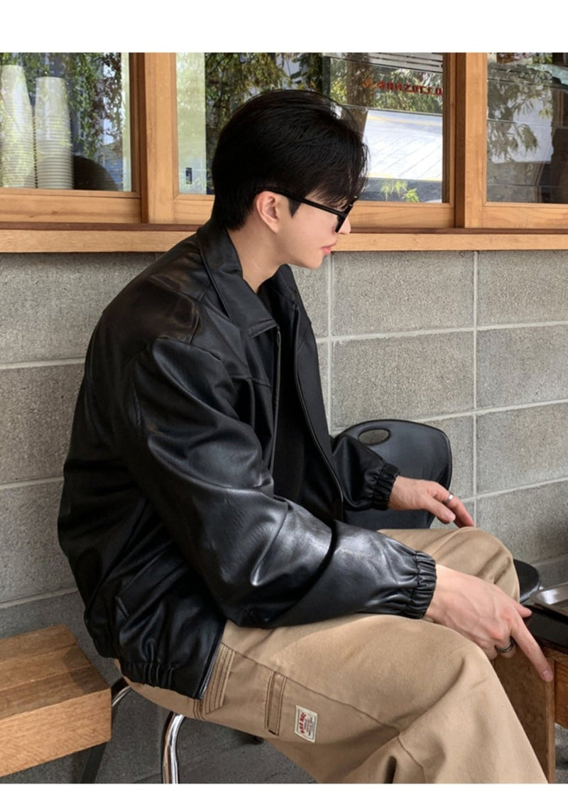 Lapel Leather Jacket OR4630 - 韓国メンズファッション通販 - ORUN - 