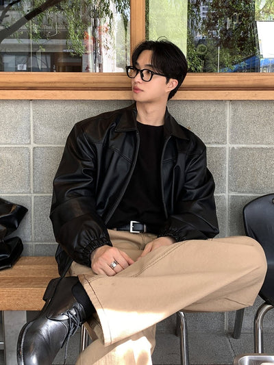 Lapel Leather Jacket OR4630 - 韓国メンズファッション通販 - ORUN - 