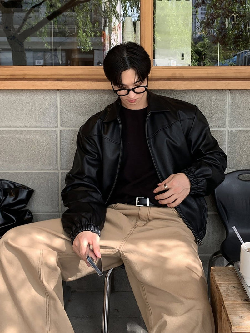 Lapel Leather Jacket OR4630 - 韓国メンズファッション通販 - ORUN - 