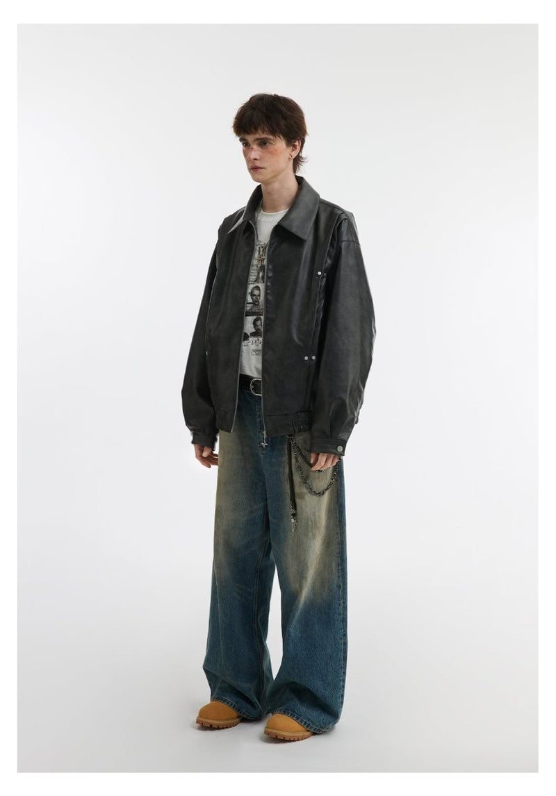 Lapel Leather Jacket OR4635 - 韓国メンズファッション通販 - ORUN - 