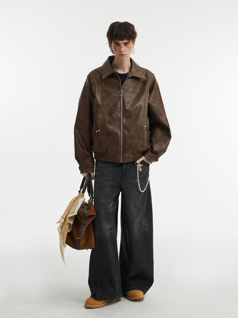 Lapel Leather Jacket OR4635 - 韓国メンズファッション通販 - ORUN - 
