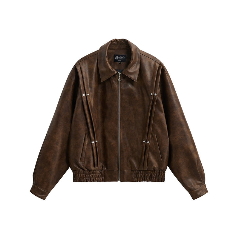 Lapel Leather Jacket OR4635 - 韓国メンズファッション通販 - ORUN - 