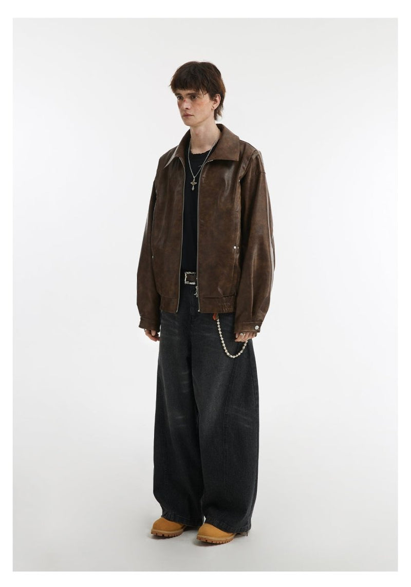 Lapel Leather Jacket OR4635 - 韓国メンズファッション通販 - ORUN - 