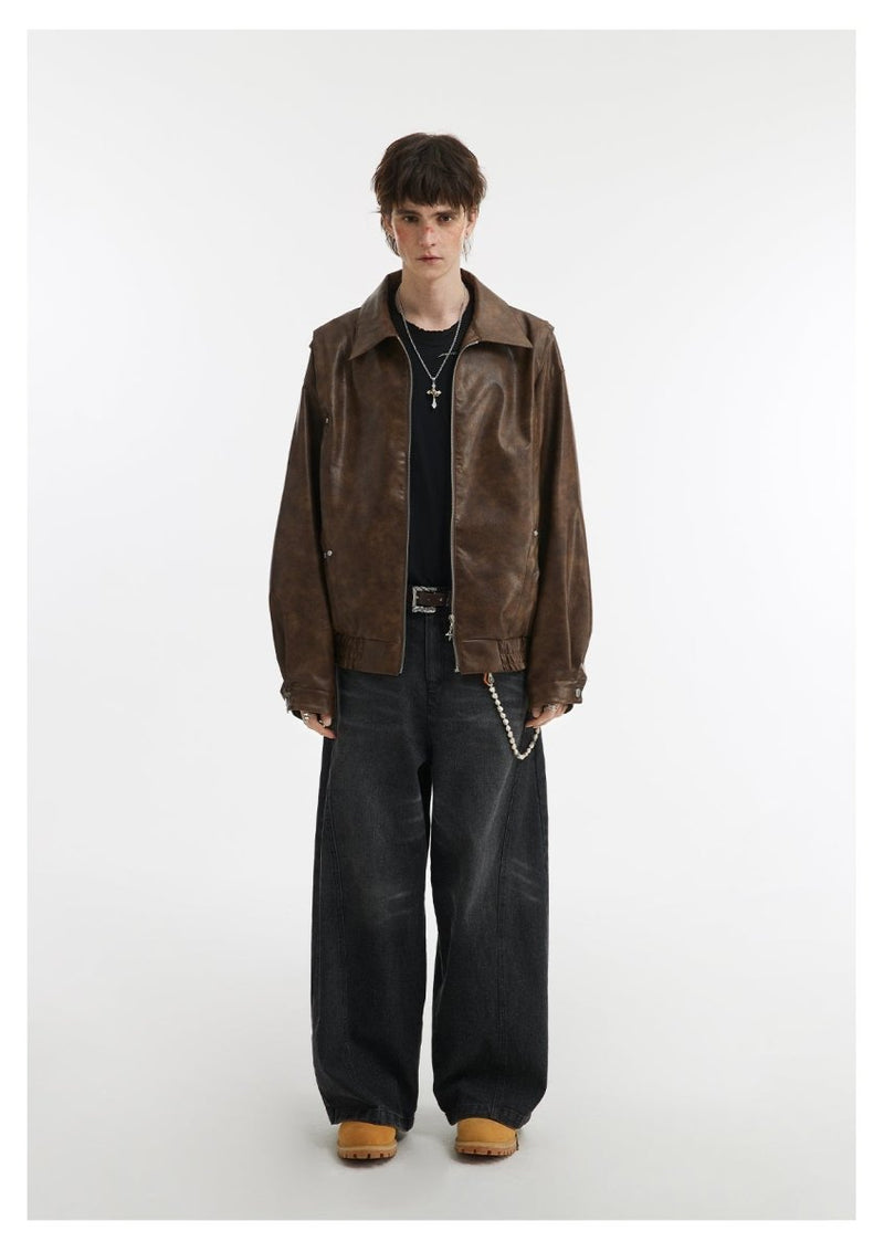 Lapel Leather Jacket OR4635 - 韓国メンズファッション通販 - ORUN - 