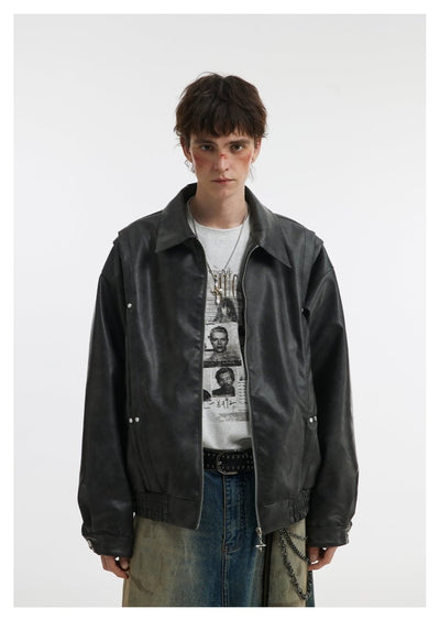 Lapel Leather Jacket OR4635 - 韓国メンズファッション通販 - ORUN - 