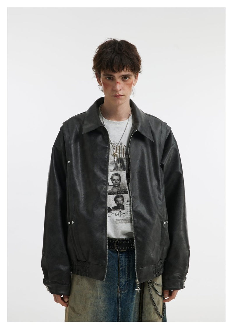 Lapel Leather Jacket OR4635 - 韓国メンズファッション通販 - ORUN - 