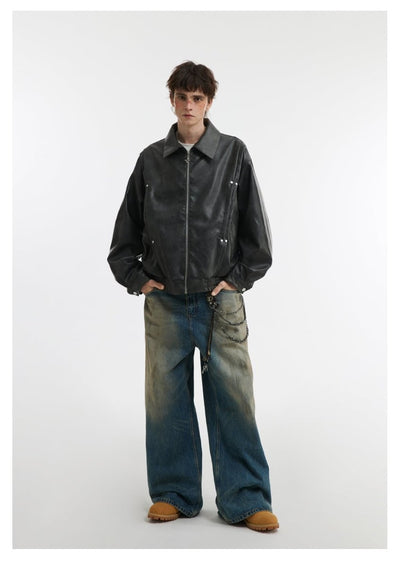 Lapel Leather Jacket OR4635 - 韓国メンズファッション通販 - ORUN - 