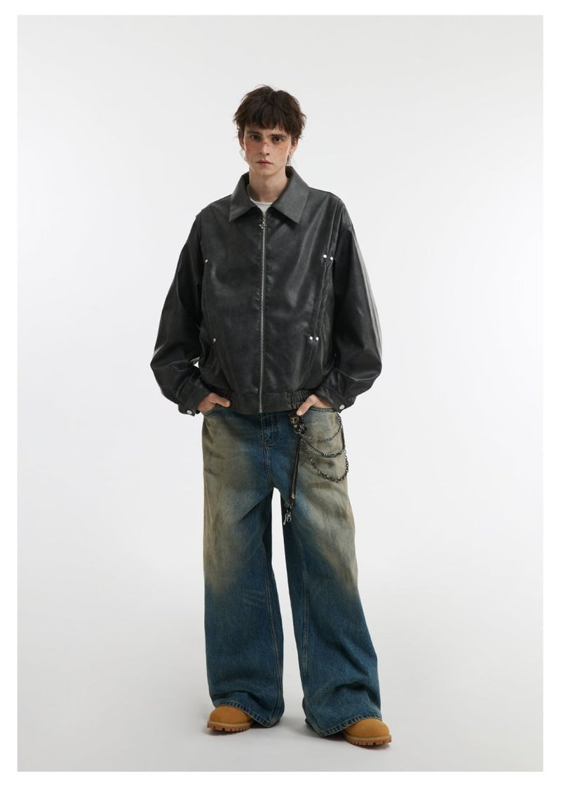 Lapel Leather Jacket OR4635 - 韓国メンズファッション通販 - ORUN - 