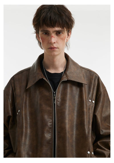 Lapel Leather Jacket OR4635 - 韓国メンズファッション通販 - ORUN - 