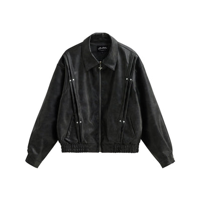 Lapel Leather Jacket OR4635 - 韓国メンズファッション通販 - ORUN - 