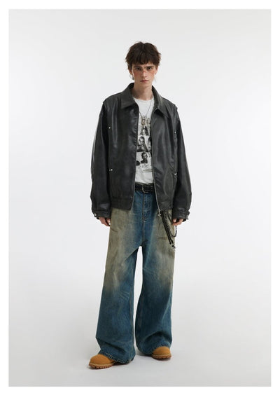 Lapel Leather Jacket OR4635 - 韓国メンズファッション通販 - ORUN - 