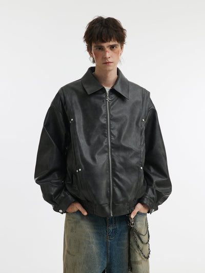 Lapel Leather Jacket OR4635 - 韓国メンズファッション通販 - ORUN - 
