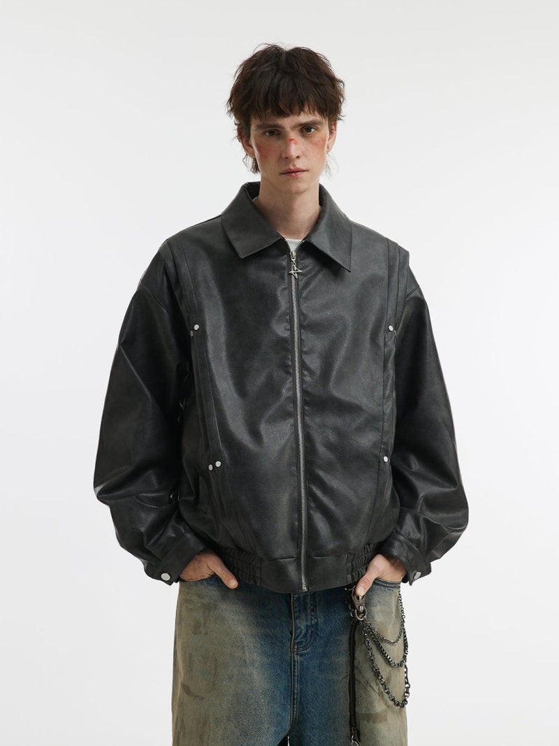 Lapel Leather Jacket OR4635 - 韓国メンズファッション通販 - ORUN - 