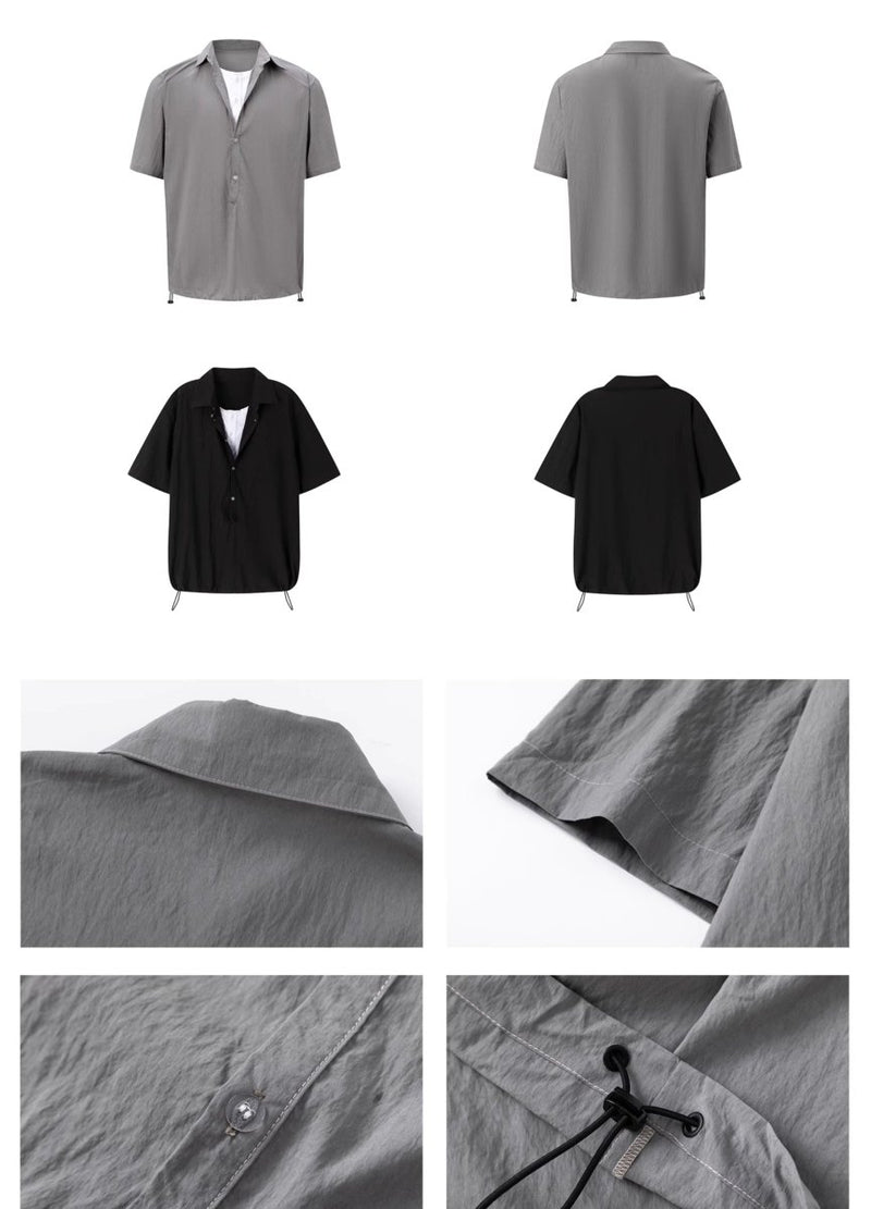 レイヤード開襟シャツ メンズ ドローコード｜Layered Open SHIRT OR4419 - 韓国メンズファッション通販 - ORUN - 
