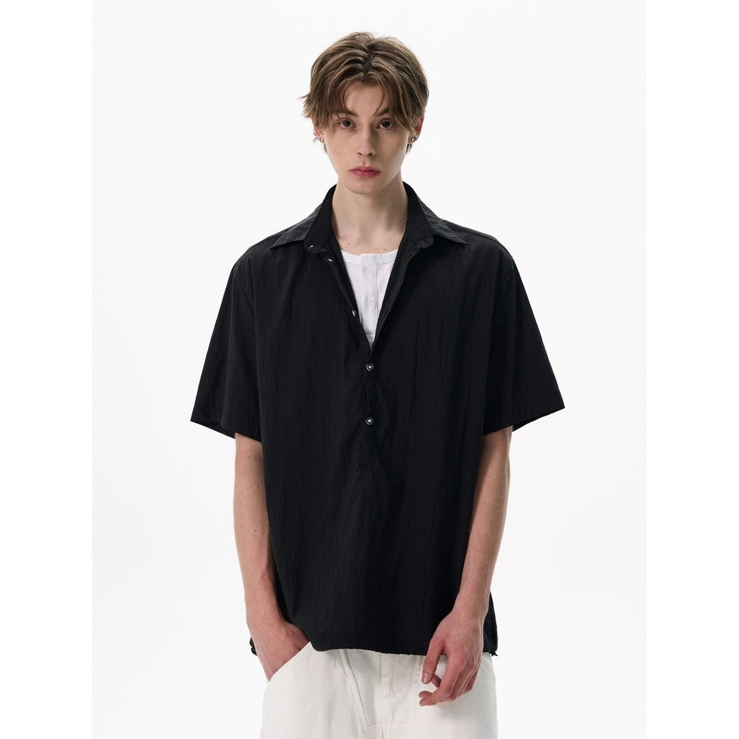 レイヤード開襟シャツ メンズ ドローコード｜Layered Open SHIRT