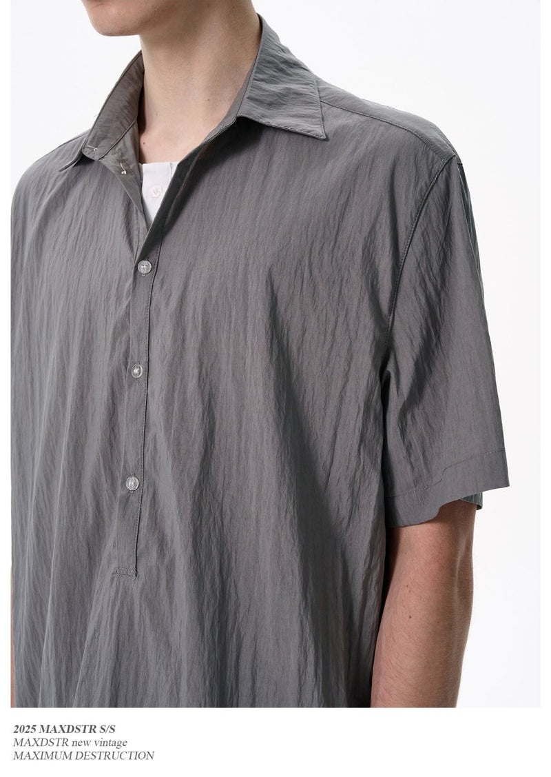 レイヤード開襟シャツ メンズ ドローコード｜Layered Open SHIRT OR4419 - 韓国メンズファッション通販 - ORUN - 
