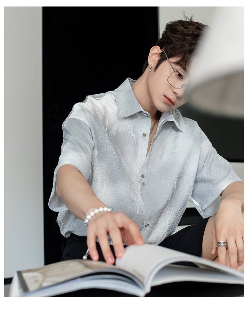 Leaf embossed short sleeve shirt OR4390 - 韓国メンズファッション通販 - ORUN - 
