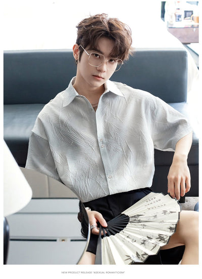 Leaf embossed short sleeve shirt OR4390 - 韓国メンズファッション通販 - ORUN - 