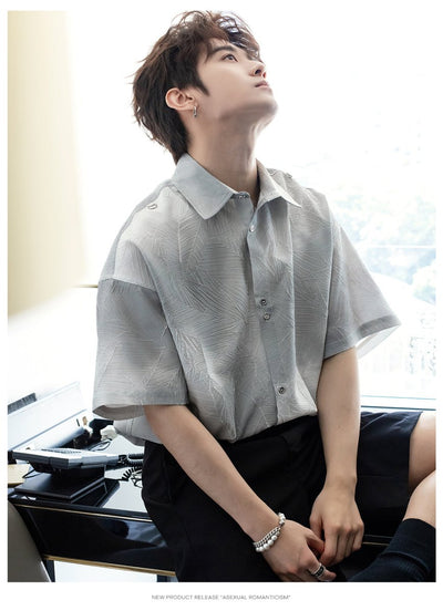 Leaf embossed short sleeve shirt OR4390 - 韓国メンズファッション通販 - ORUN - 
