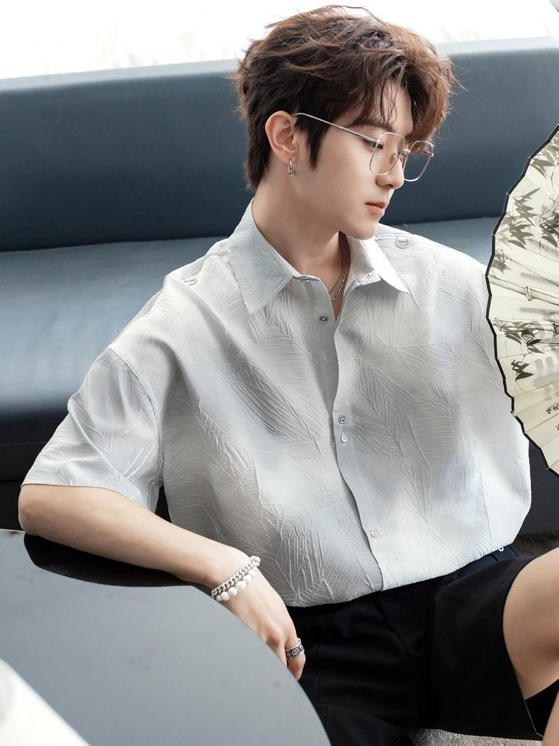 Leaf embossed short sleeve shirt OR4390 - 韓国メンズファッション通販 - ORUN - 