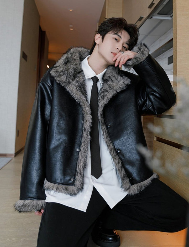 Leather fur jacket OR3833 – 韓国メンズファッション通販 - ORUN -