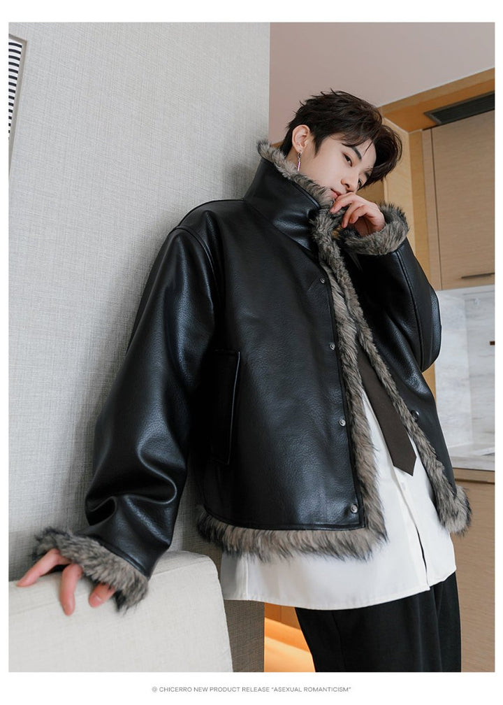 Leather fur jacket OR3833 – 韓国メンズファッション通販 - ORUN -
