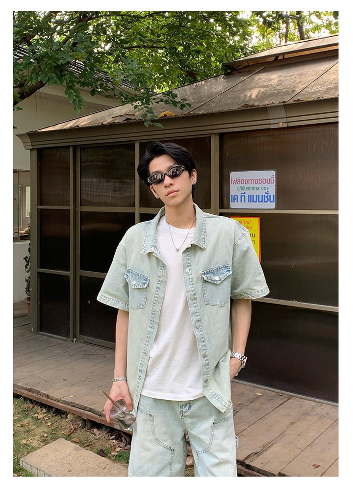 デニムセットアップ メンズ ライト｜Light Denim SHIRT SET