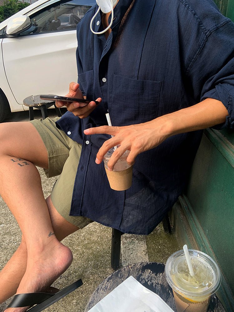 Linen blend summer shirt OR4425 - 韓国メンズファッション通販 - ORUN - 