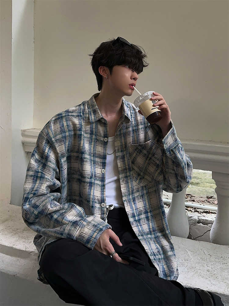 Long sleeve blue plaid shirt OR3595 – ORUN Long sleeve blue plaid shirt OR3595 – ORUN
