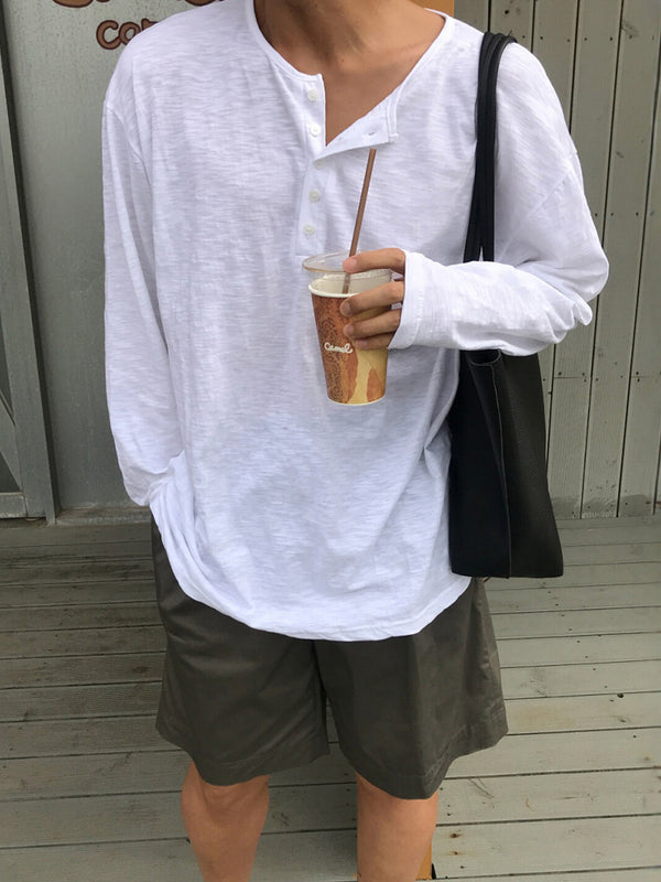 スラブコットン・ヘンリーネック長袖Tシャツ OR5398