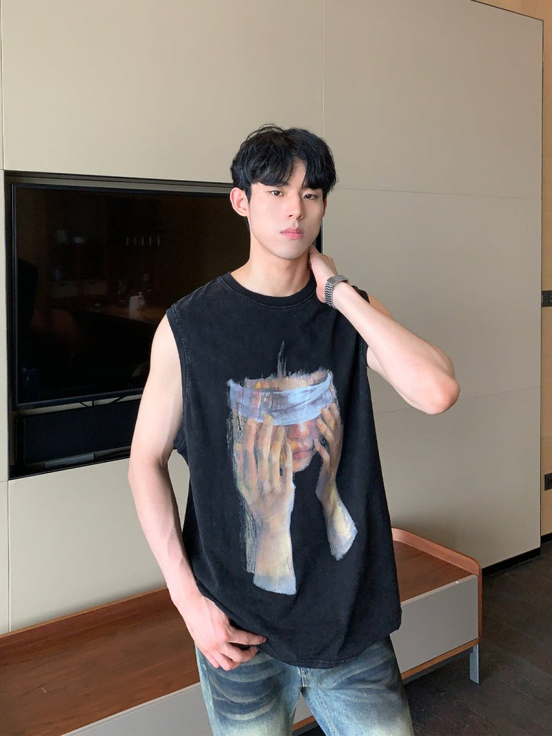 Oil painting sleeveless T - shirt OR3352 - ORUN