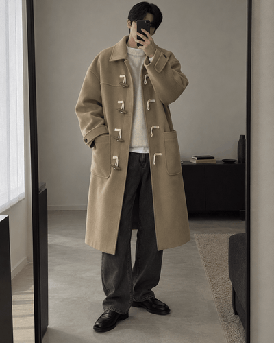 トグルボタンルーズロングダッフルコート or2425 – 韓国メンズ