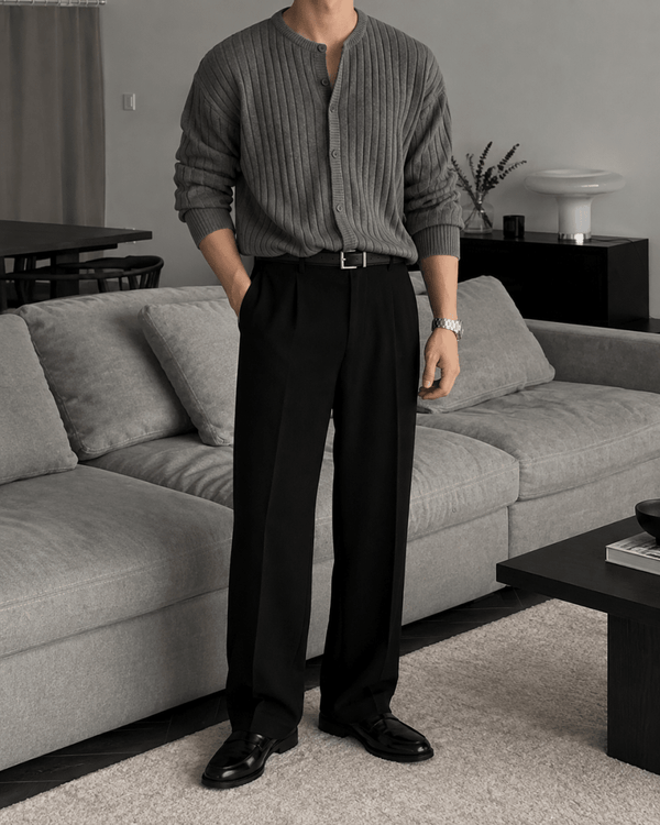 Dark Gray Pleated Knit Cardigan or367