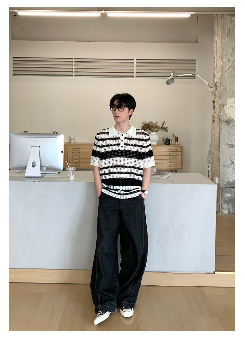 メッシュニット ボーダー ポロシャツ OR4443 - 韓国メンズファッション通販 - ORUN - 