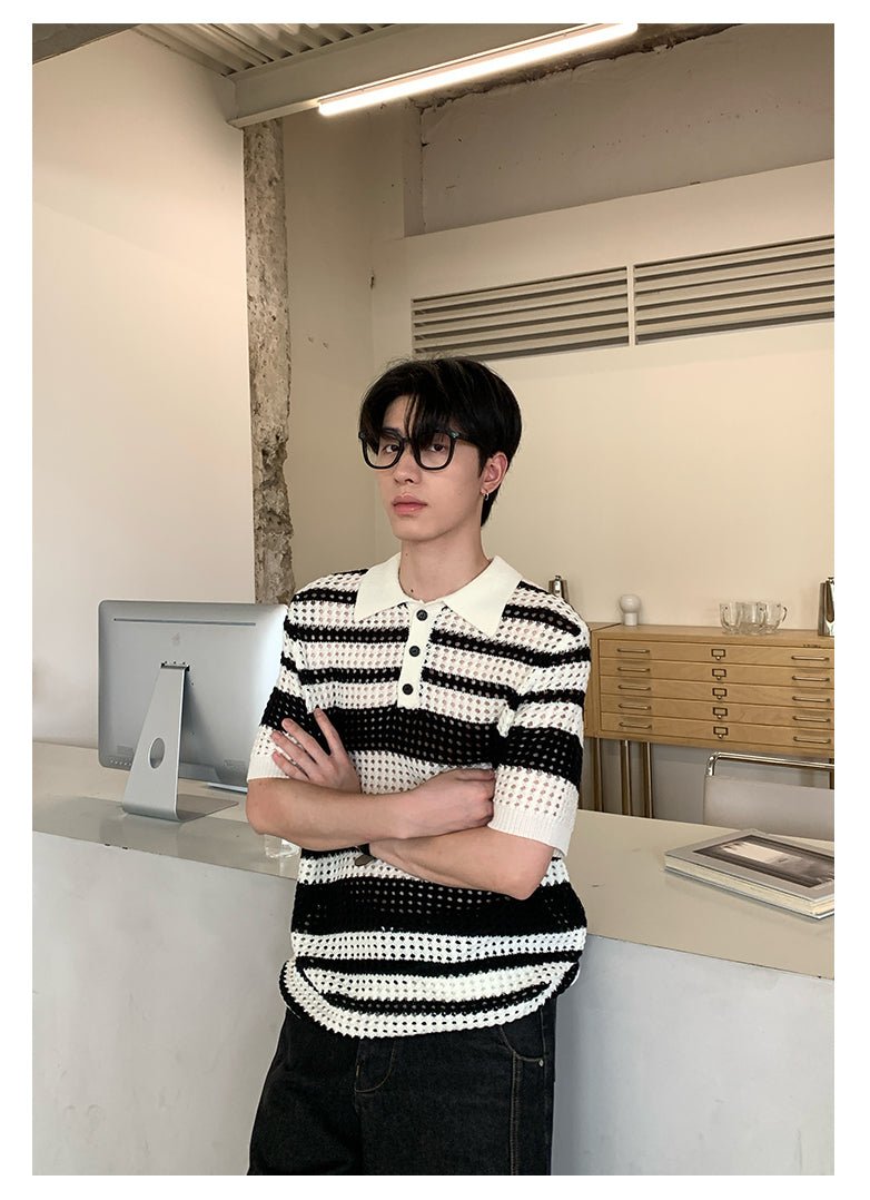 メッシュニット ボーダー ポロシャツ OR4443 - 韓国メンズファッション通販 - ORUN - 