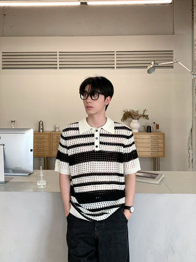 メッシュニット ボーダー ポロシャツ OR4443 - 韓国メンズファッション通販 - ORUN - 