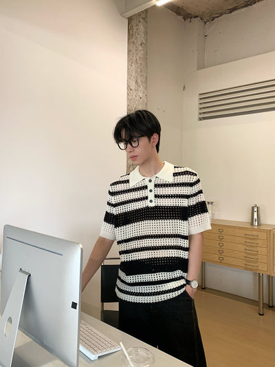 メッシュニット ボーダー ポロシャツ OR4443 - 韓国メンズファッション通販 - ORUN - 