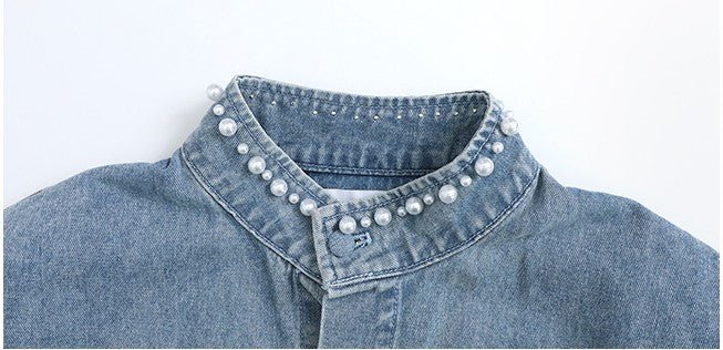 パール スタンドカラー 半袖デニムジャケット ＆ ワイドパンツ セットアップ OR4484 - 韓国メンズファッション通販 - ORUN - 