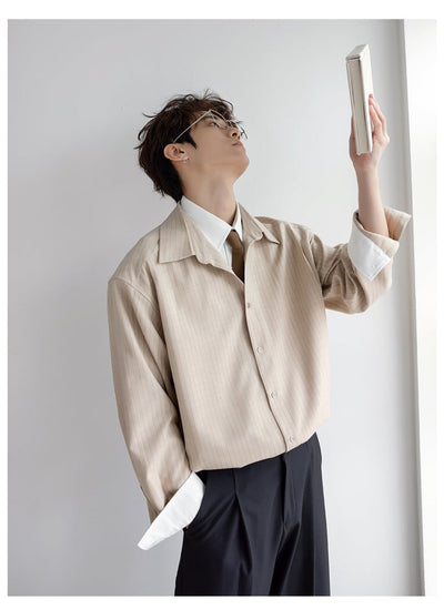 フェイクレイヤード・ストライプシャツ OR4536 - 韓国メンズファッション通販 - ORUN - 