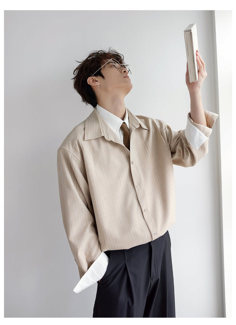 フェイクレイヤード・ストライプシャツ OR4536 - 韓国メンズファッション通販 - ORUN - 