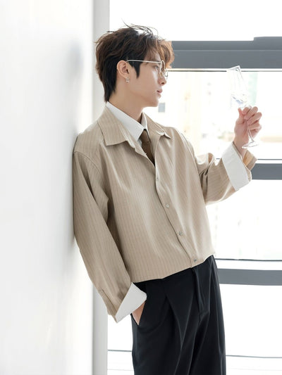 フェイクレイヤード・ストライプシャツ OR4536 - 韓国メンズファッション通販 - ORUN - 