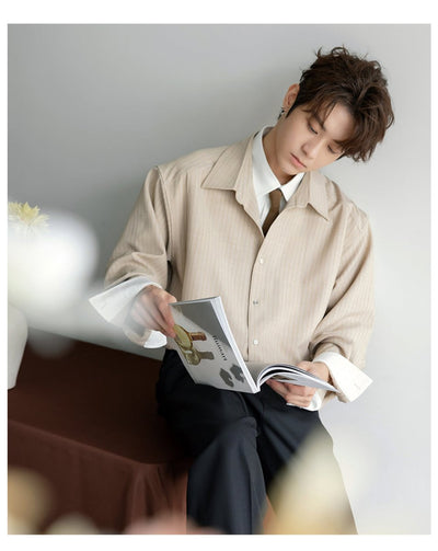 フェイクレイヤード・ストライプシャツ OR4536 - 韓国メンズファッション通販 - ORUN - 